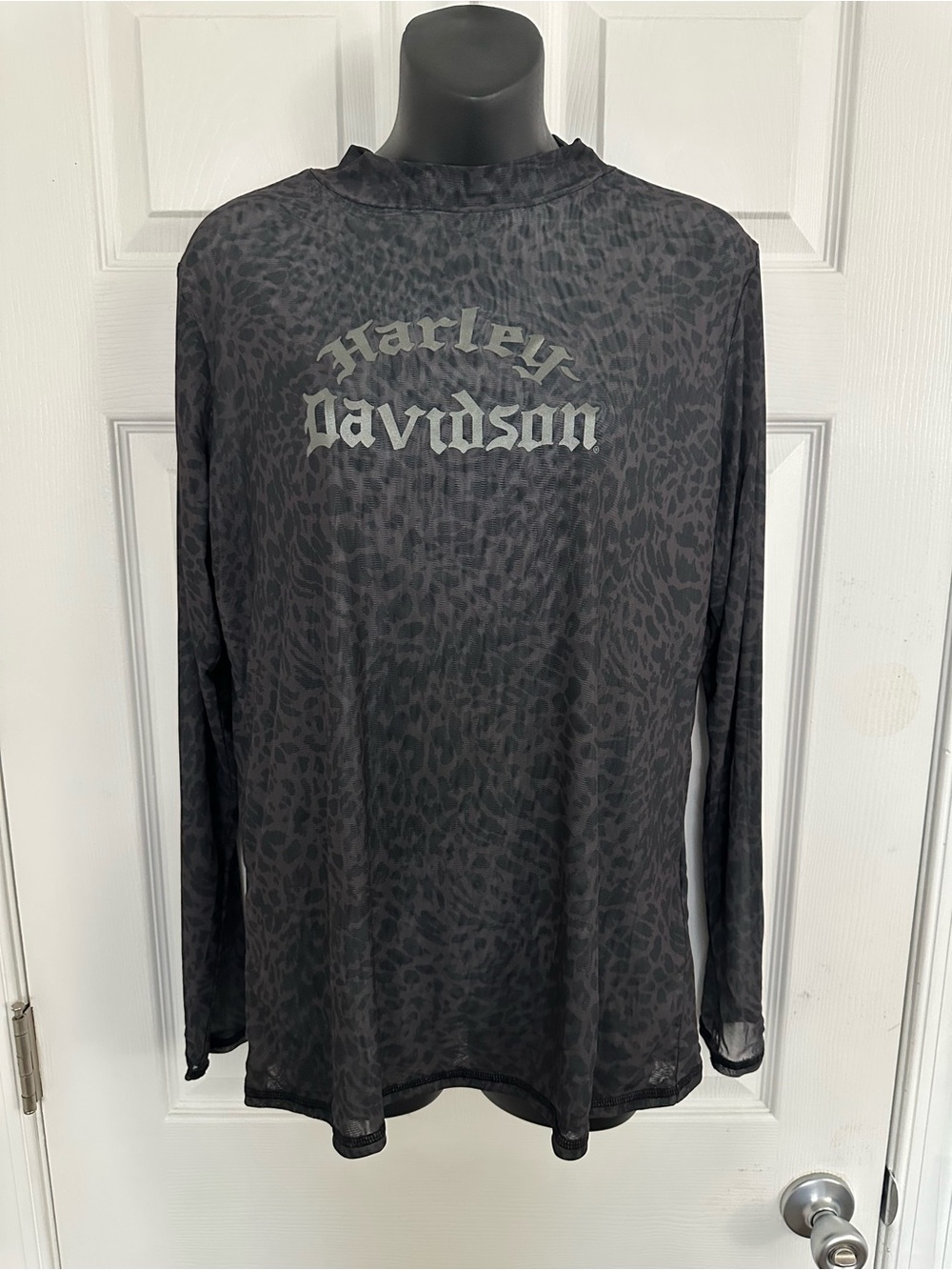 Harley-Davidson Women’s Long Sleeve Black Leopard Print Sheer Shirt